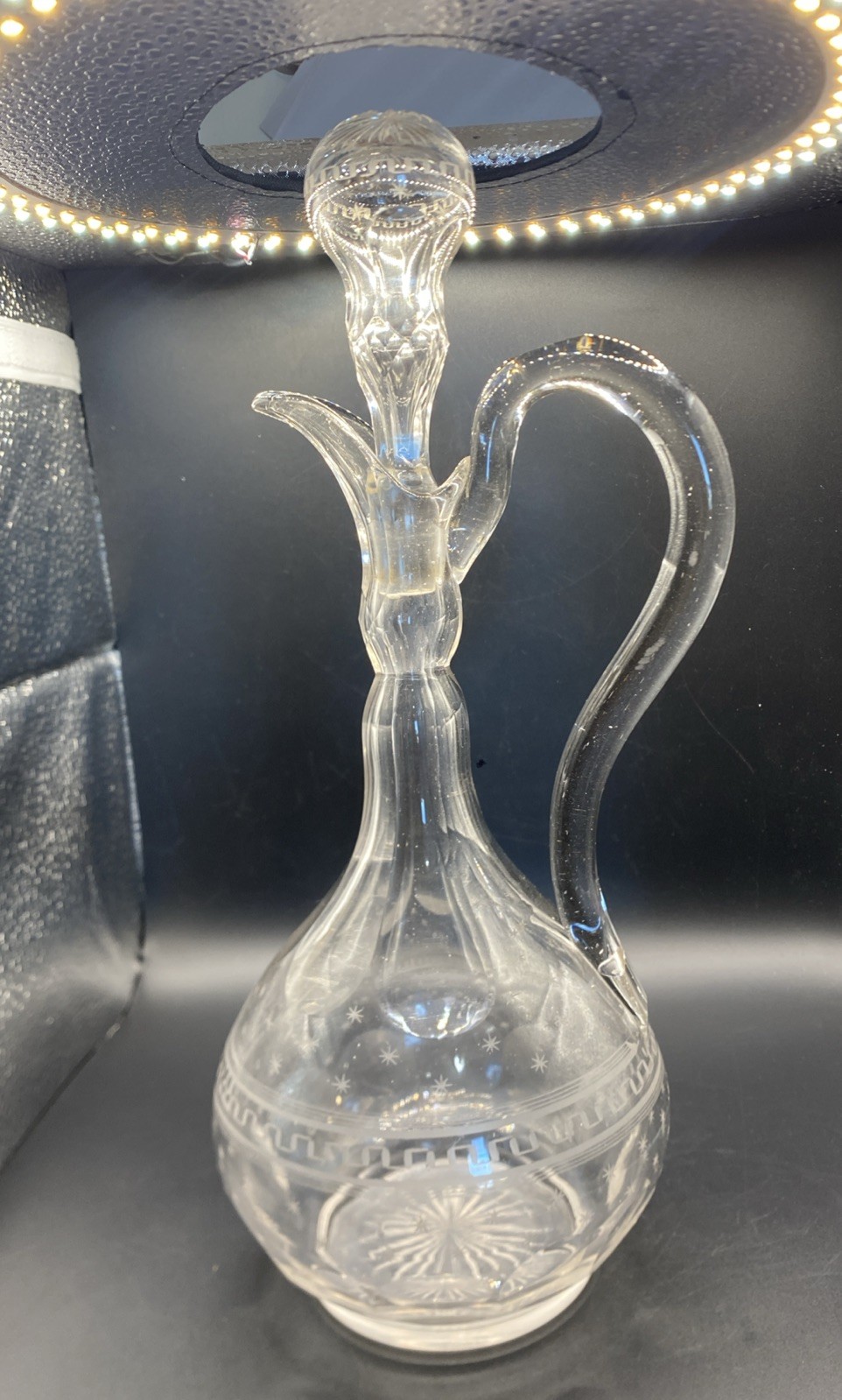 Vintage Old Hand Clear Cut Crystal/ Glass Decanter MCM Starburst Detailed