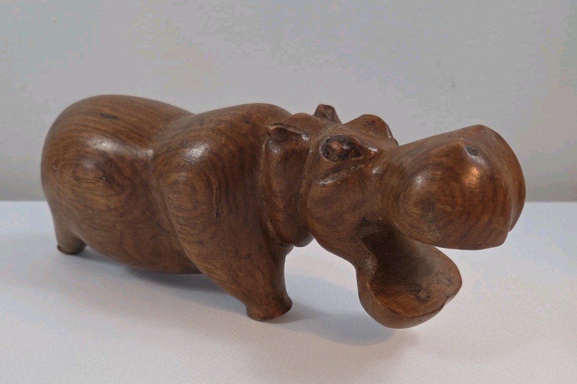 VTG Hand Carved Solid Wood Hippopotamus Decor Sculpture Figure House Hippo