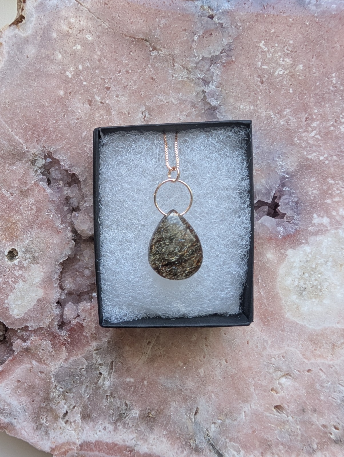 Golden Rutile Necklace 21 Inch Gemstone Mixed Rutile Teardrop Adjustable 925