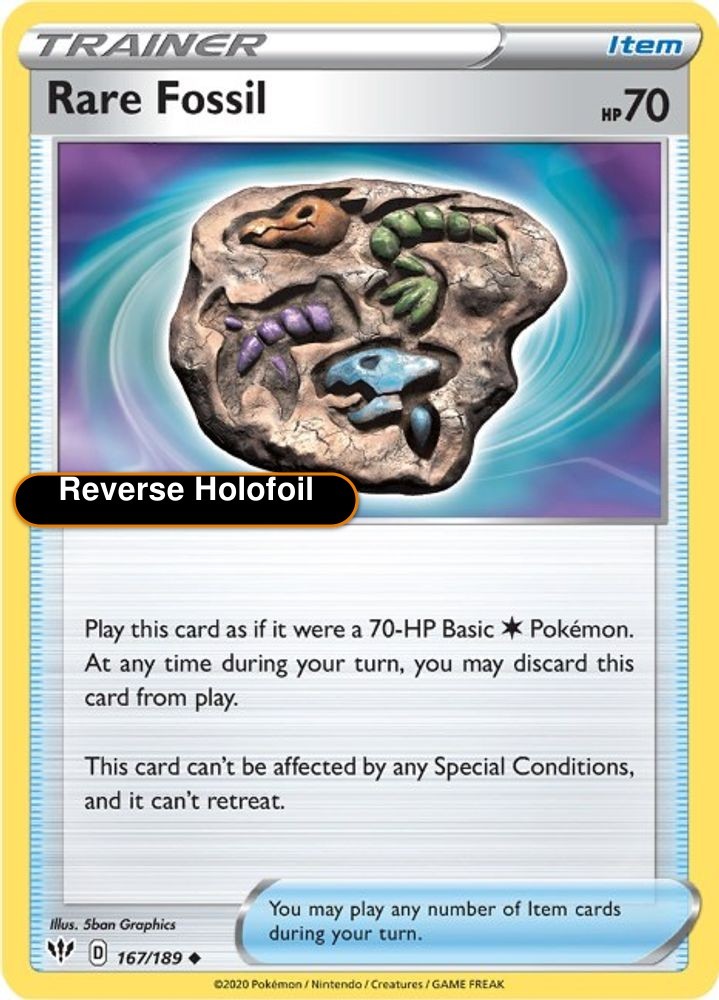 Pokemon Rare Fossil 167/189 SWSH03: Darkness Ablaze Reverse Holofoil