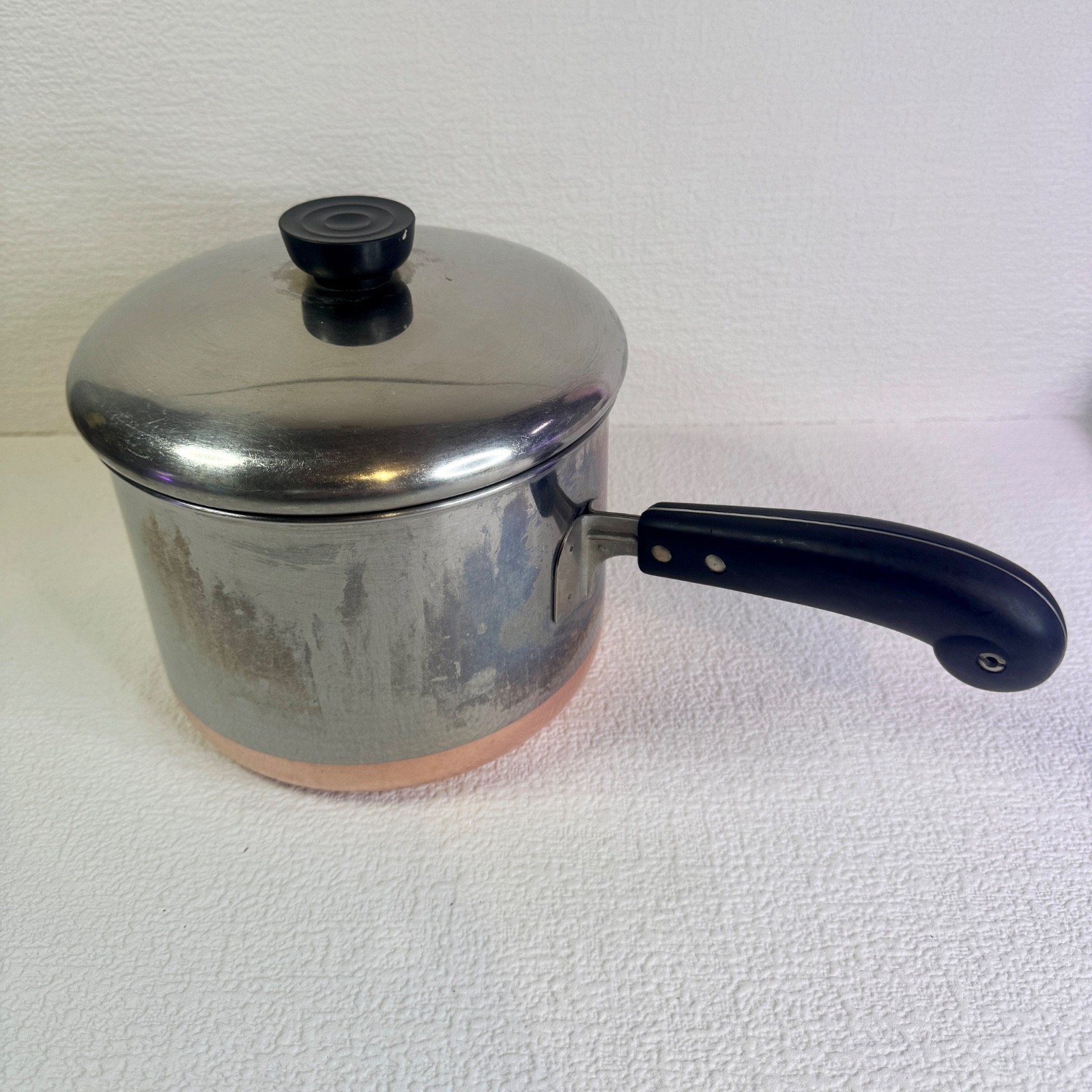 Revere Ware 3 Qt Sauce Pan w LID Copper Bottom, Vtg Stainless Steel Cookware