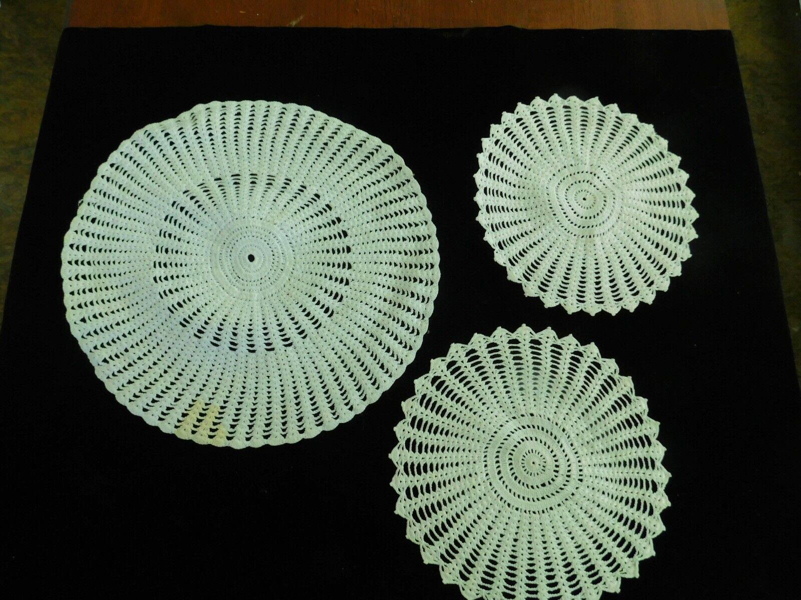 Lot of 3 Vintage Round White Crochet Doilies L112