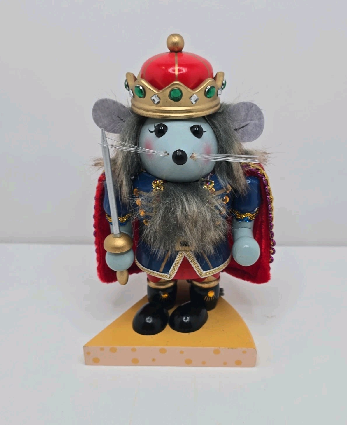 Mouse King Nutcracker Stocky Wooden Christmas Decor 7.5″ Tall Excellent Co