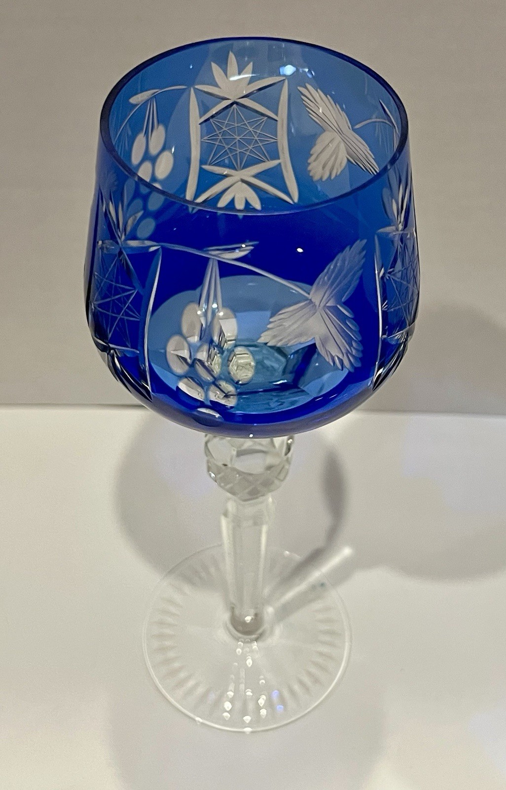 Bohemian Hortensia Crystal Wine Glass In Blue Color 8 3/8″ Tall