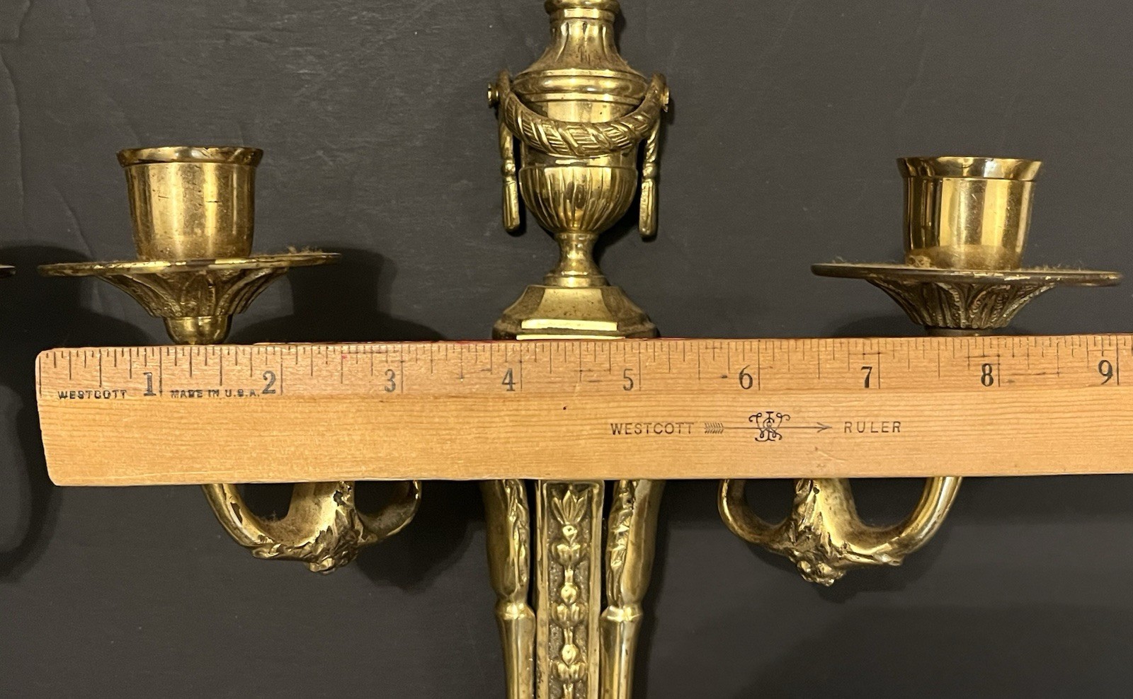 VTG (2) Regency French Style Solid Brass Wall Sconces Candle Holders – 14” Tall