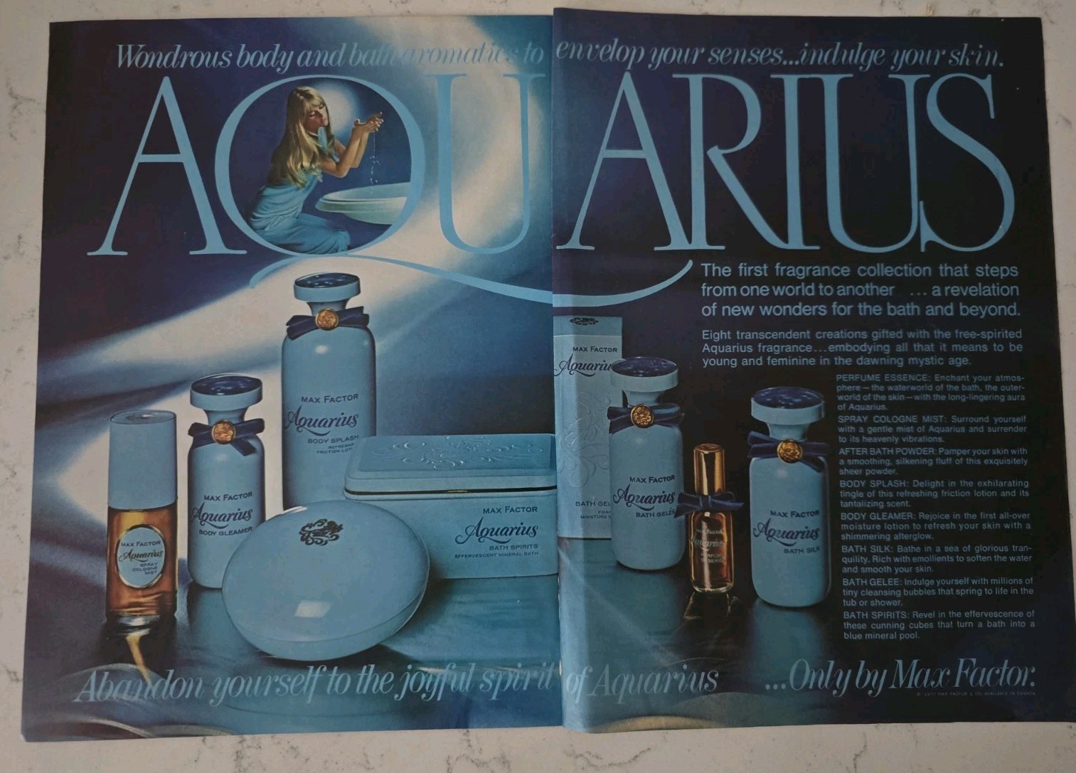 1970 Max Factor Aquarius Perfume Cologne Bath Powder Vintage Products Ad
