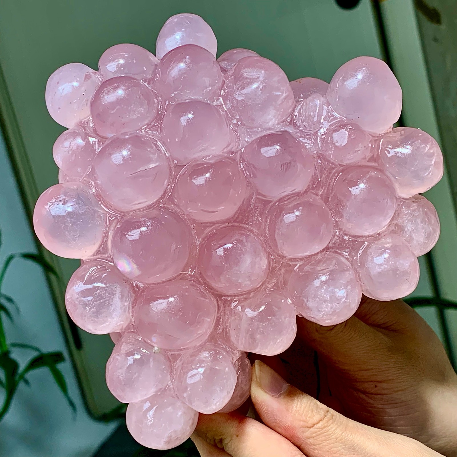 3.27LB Natural pink rose quartz grape shape Crystal Madagascar mineral