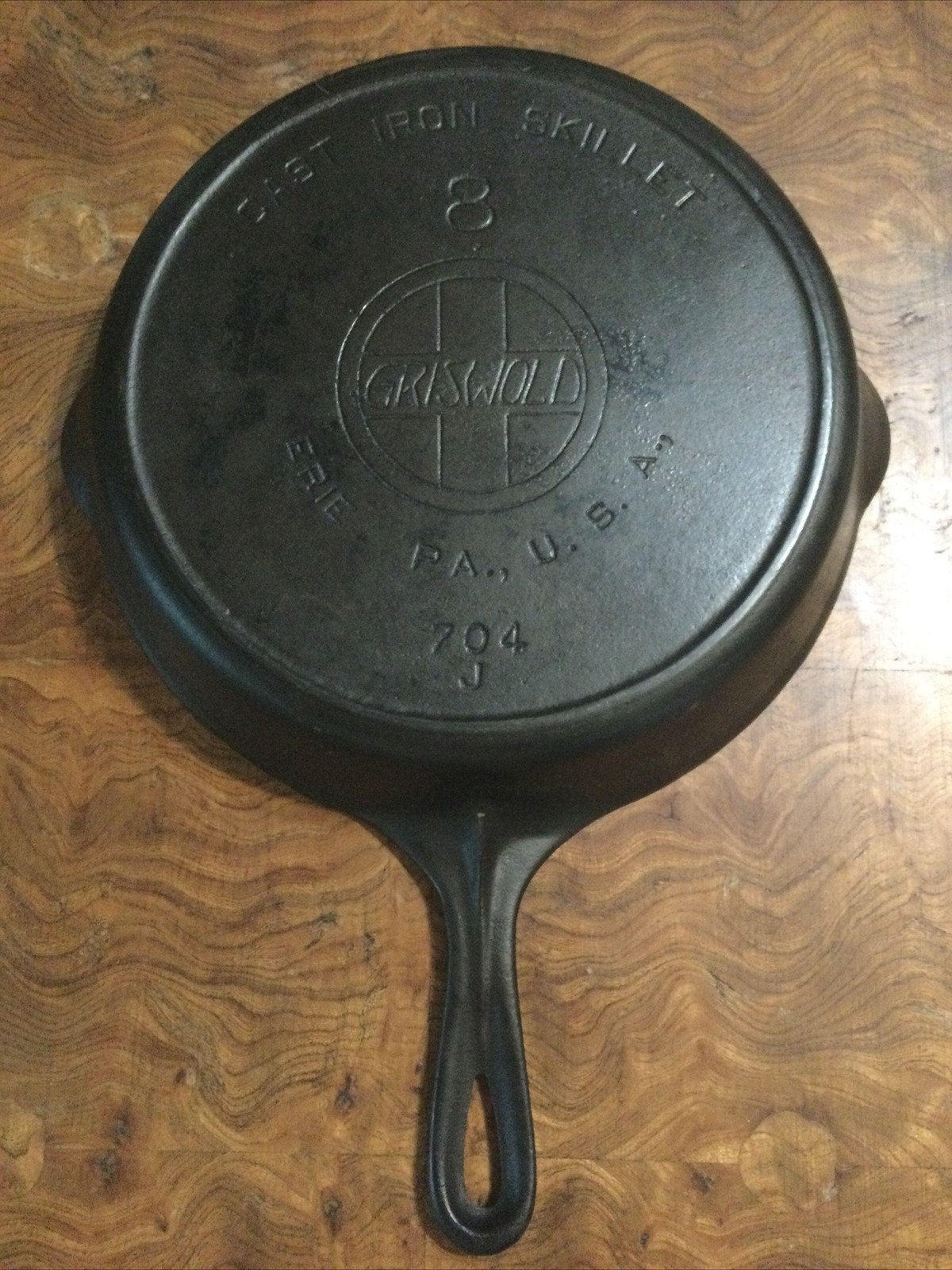 Vintage Griswold No.8 Cast Ion Skillet 704J Large Block Logo Erie USA Restored