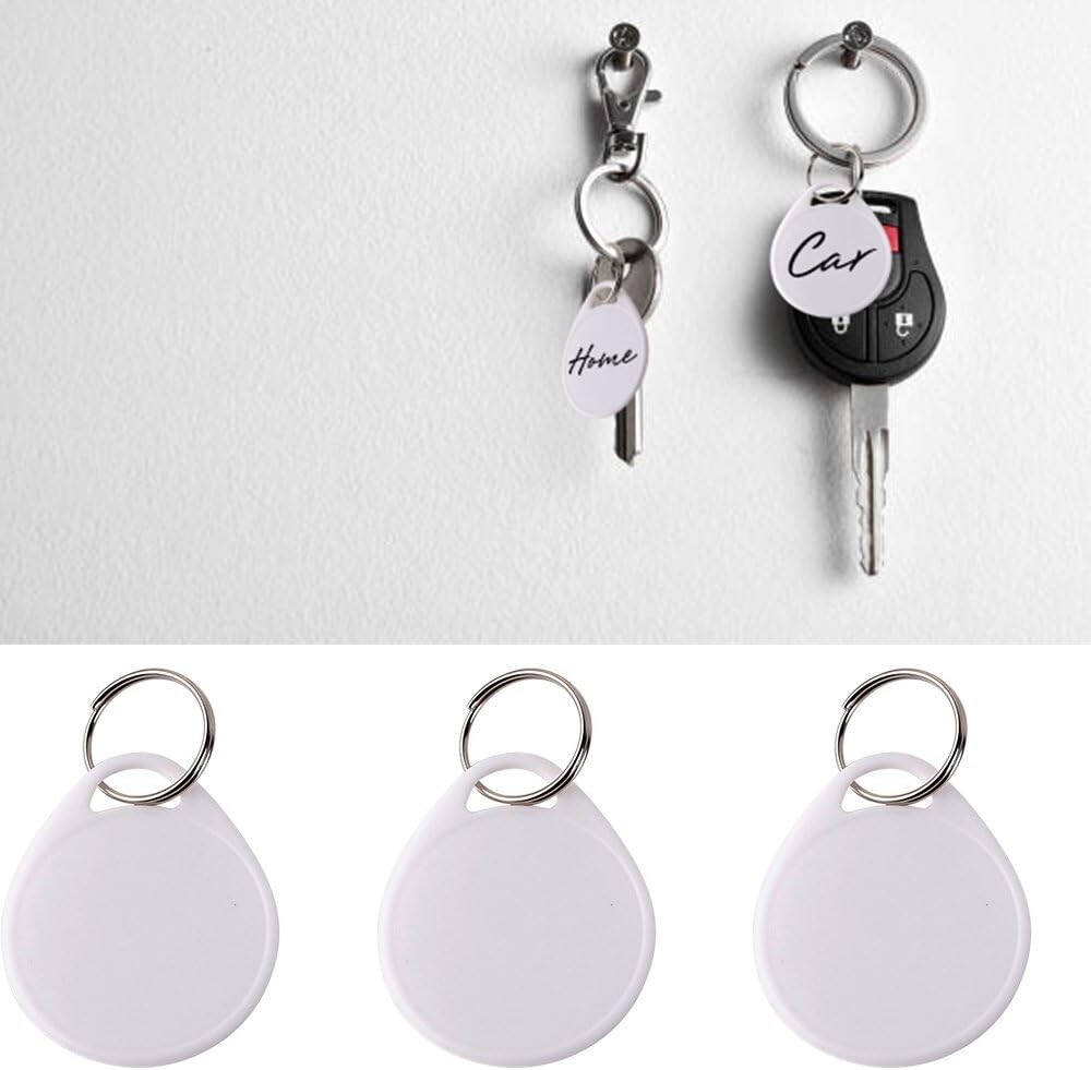 55 pcs Round Key Tags with Split Ring 1.5 Inch White Plastic Writable Stickers