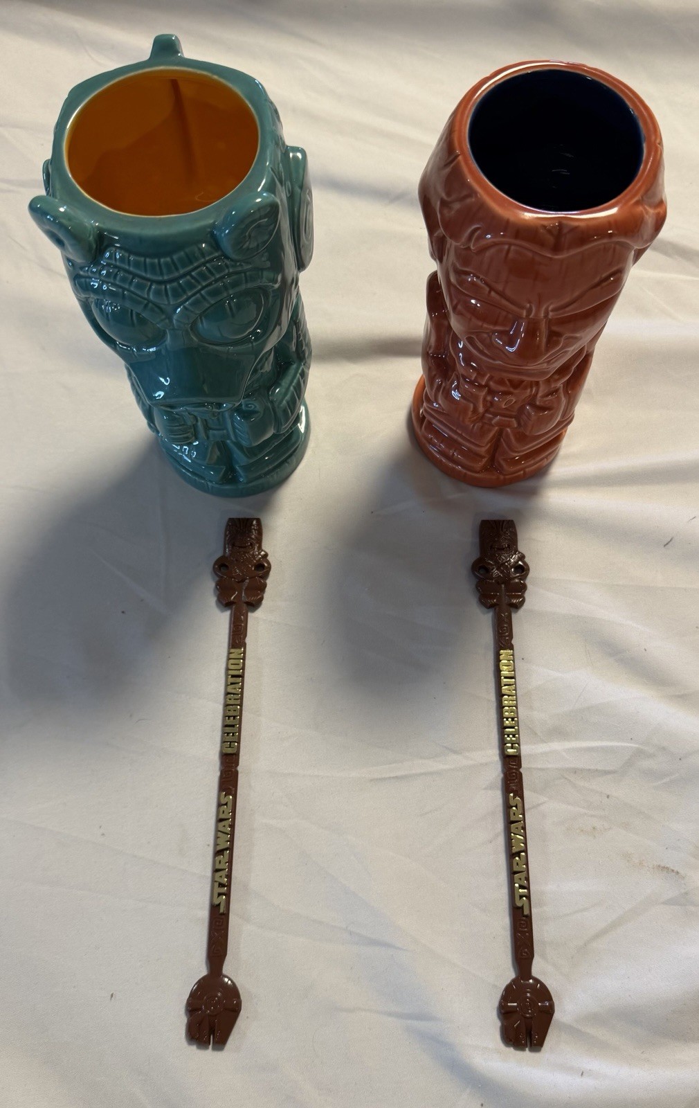 2019 Geeki Tiki Mugs Star Wars Celebration Han Solo Vs. Greedo W/ Stirrers Set