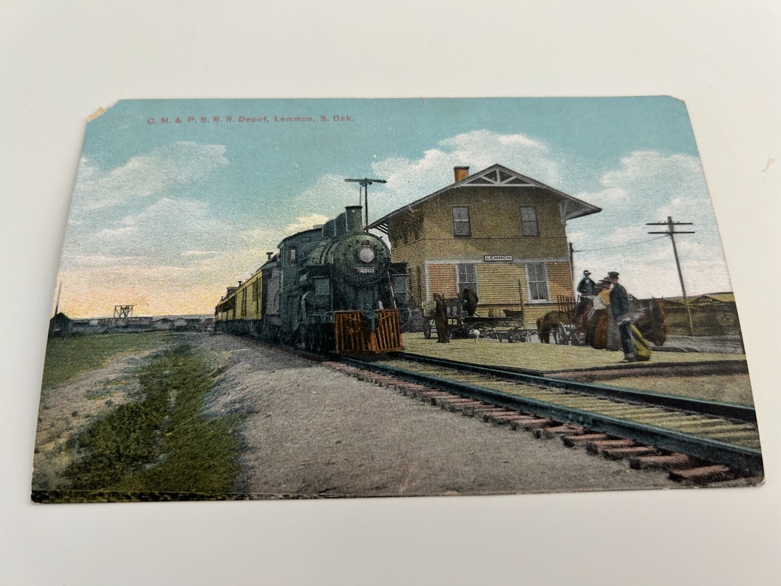 C. M. & P. S. R. R. Depot Railroad Depot Lemmon SD South Dakota Postcard Train