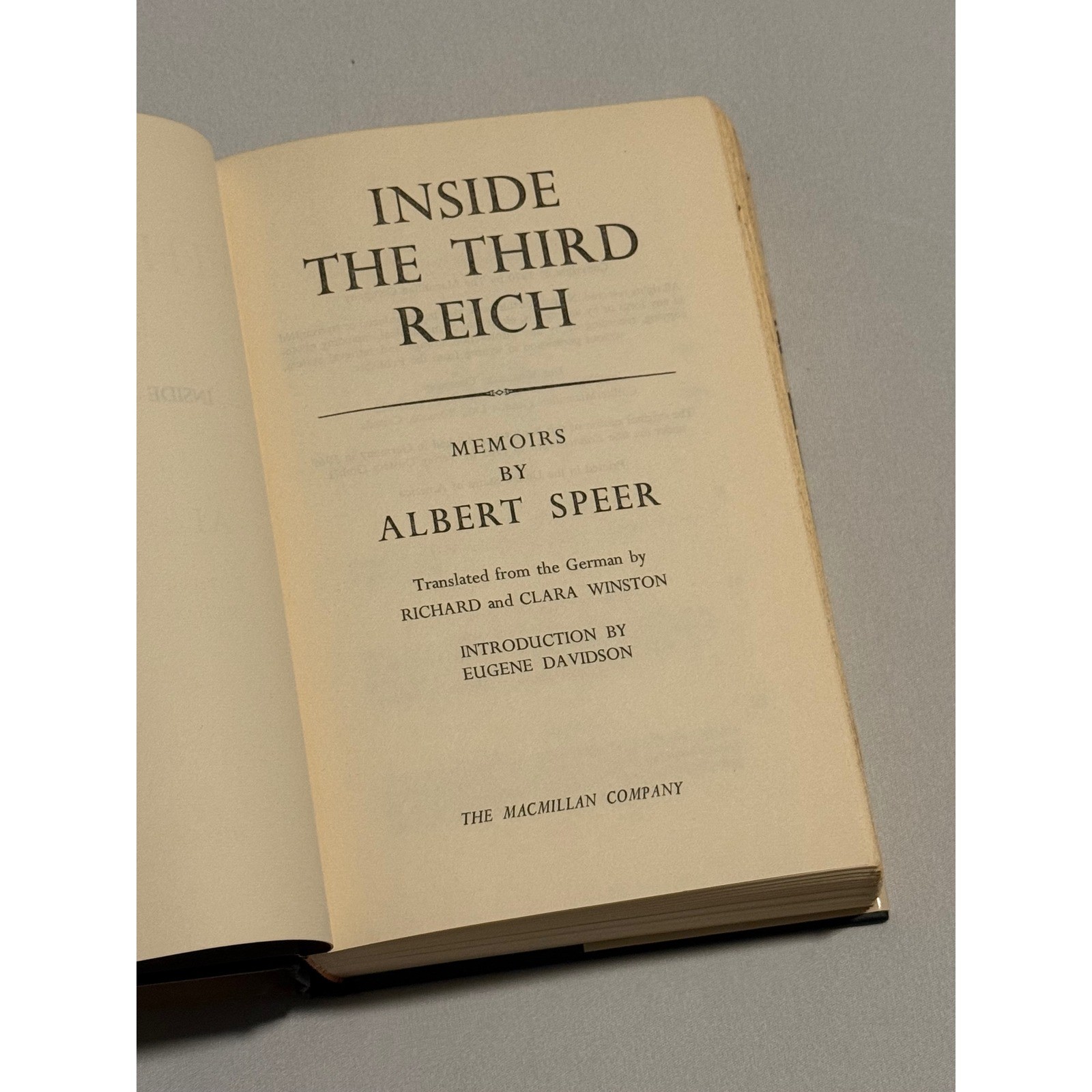 Inside the Third Reich Memoirs Albert Speer 1970 Hardcover Book Club Edition HC
