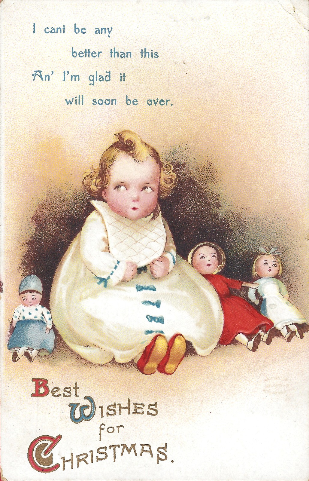 Vtg Christmas Clapsaddle Baby w/Dolls Time-out Corner Side Eyes A/S Emb PC 1912