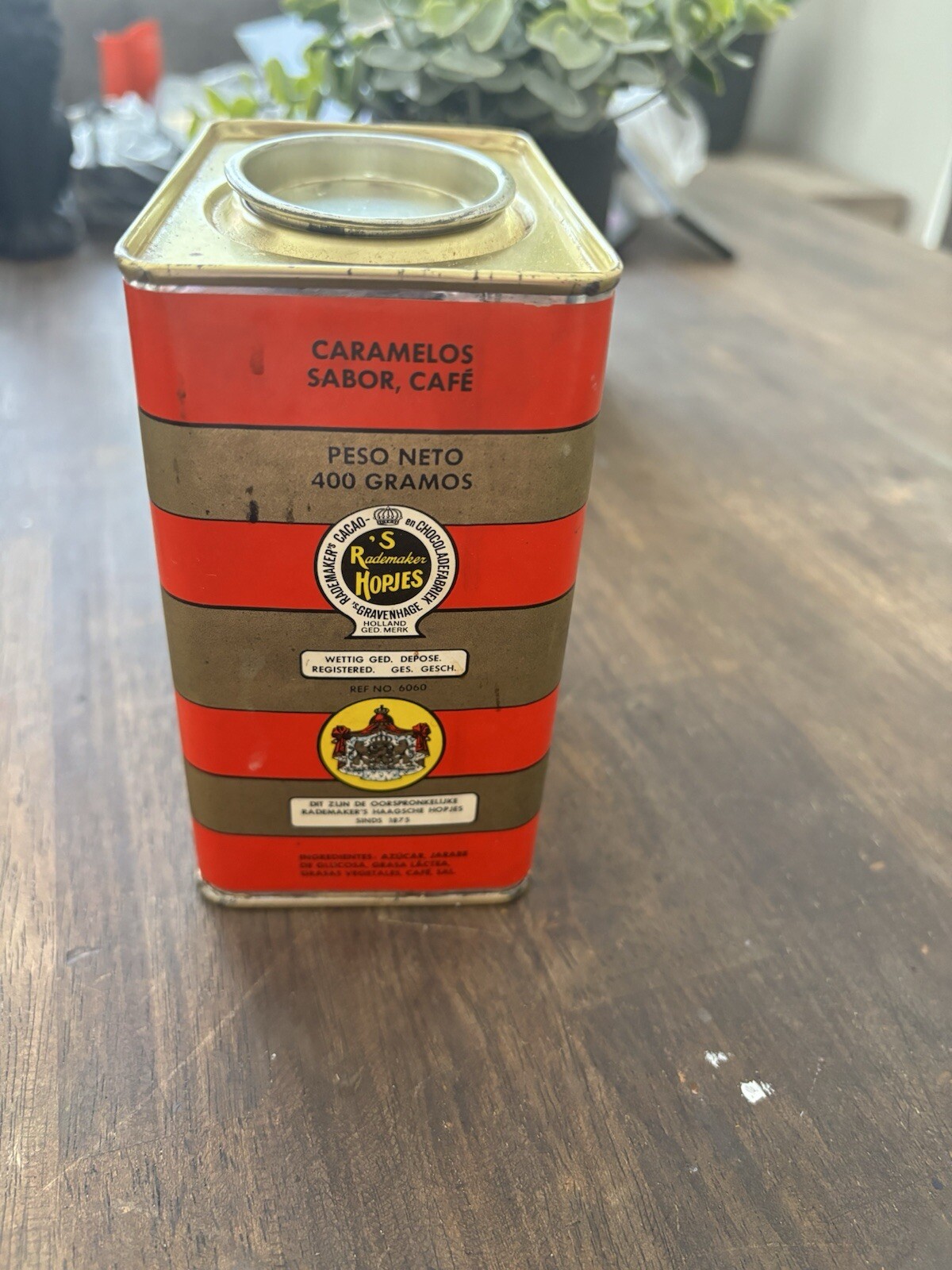 Rademaker’s Coffee Candies Empty Tin Can Vintage Red Gold Hopjes
