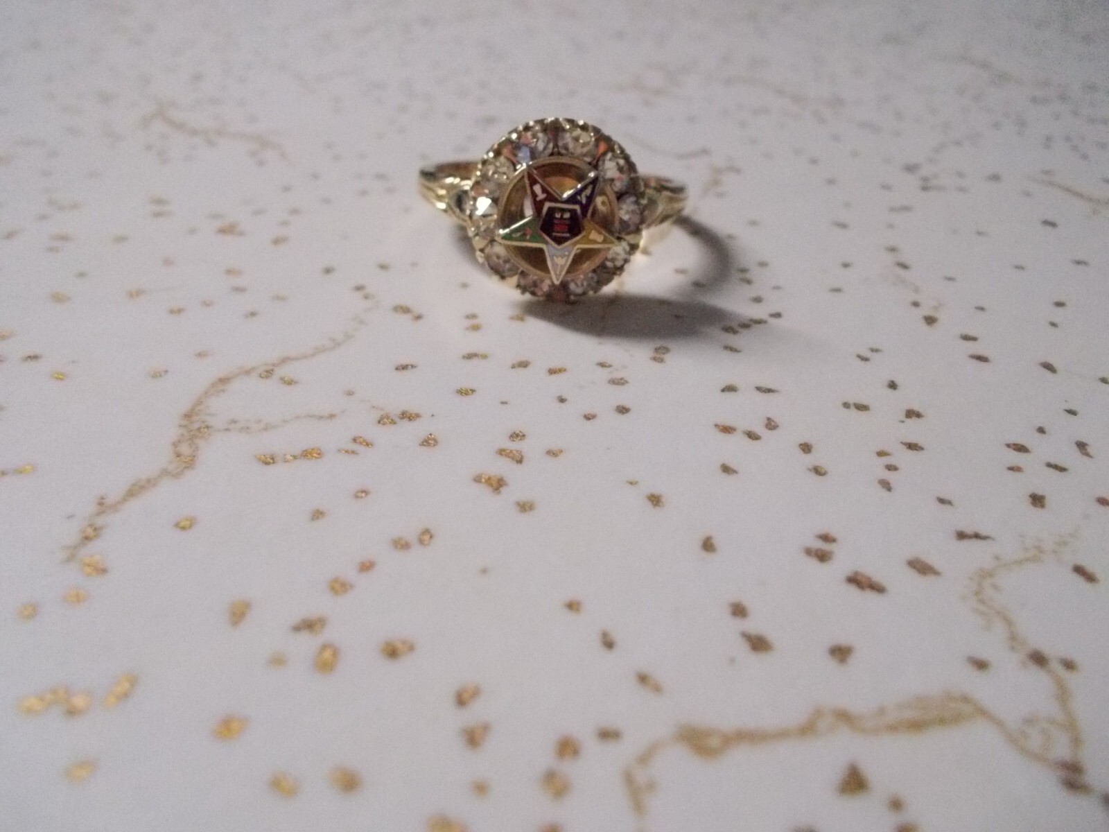 RARE-Order Eastern Star 10k gold fill HEART rhinestone RING 3,4,10,12 +