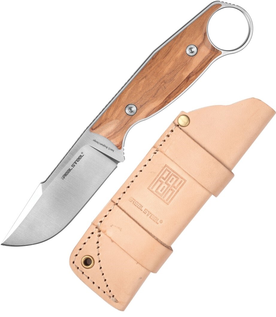 Real Steel Furrier Fixed Knife 2.99″ N690 Steel Skinner Blade Olive Wood Handle