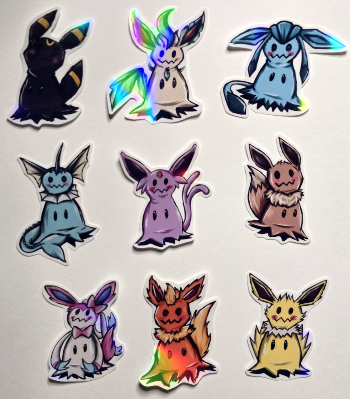 Pokémon Mimikyu Eeveelutions Holographic Glossy Sticker Set, 9pc Multicolor