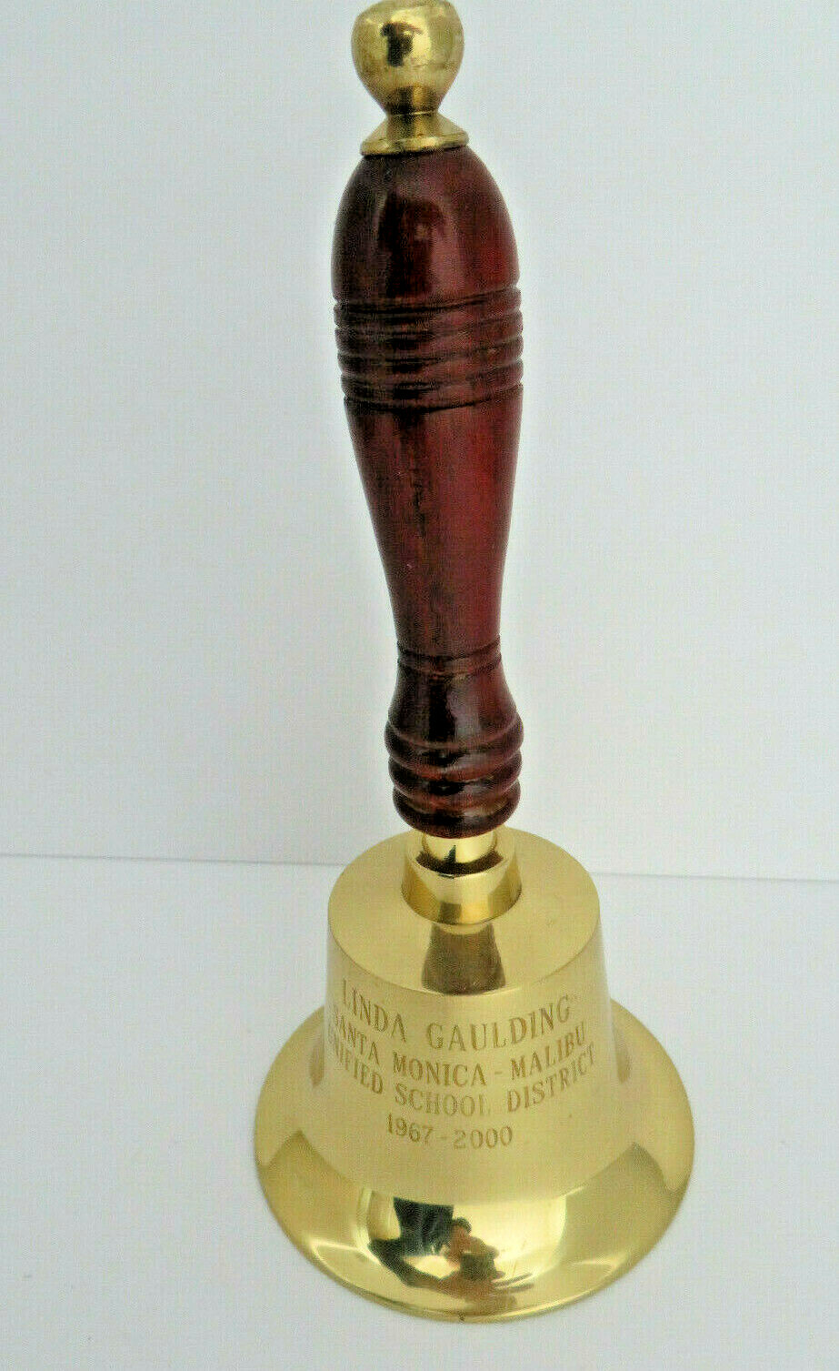 Vintage Large Brass Monogram School Bell w/ Wood Handle