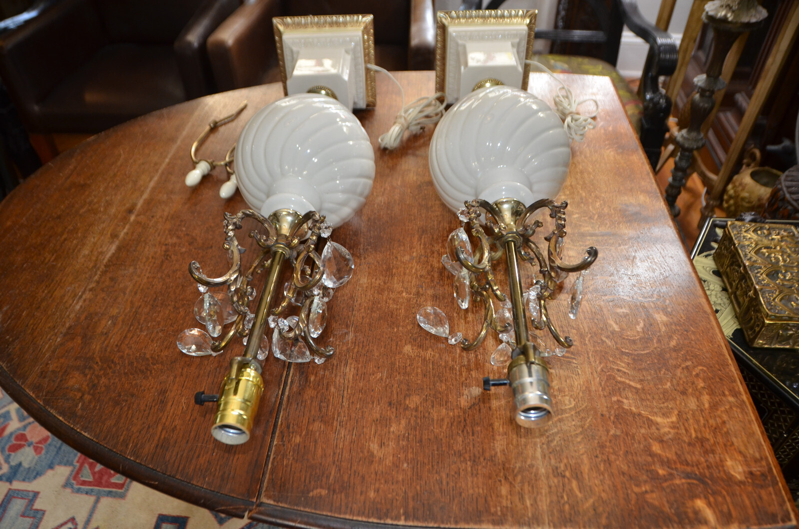 Pair Neo-Classical Porcelain Spelter Chandelier Urn Table Lamps No Shades