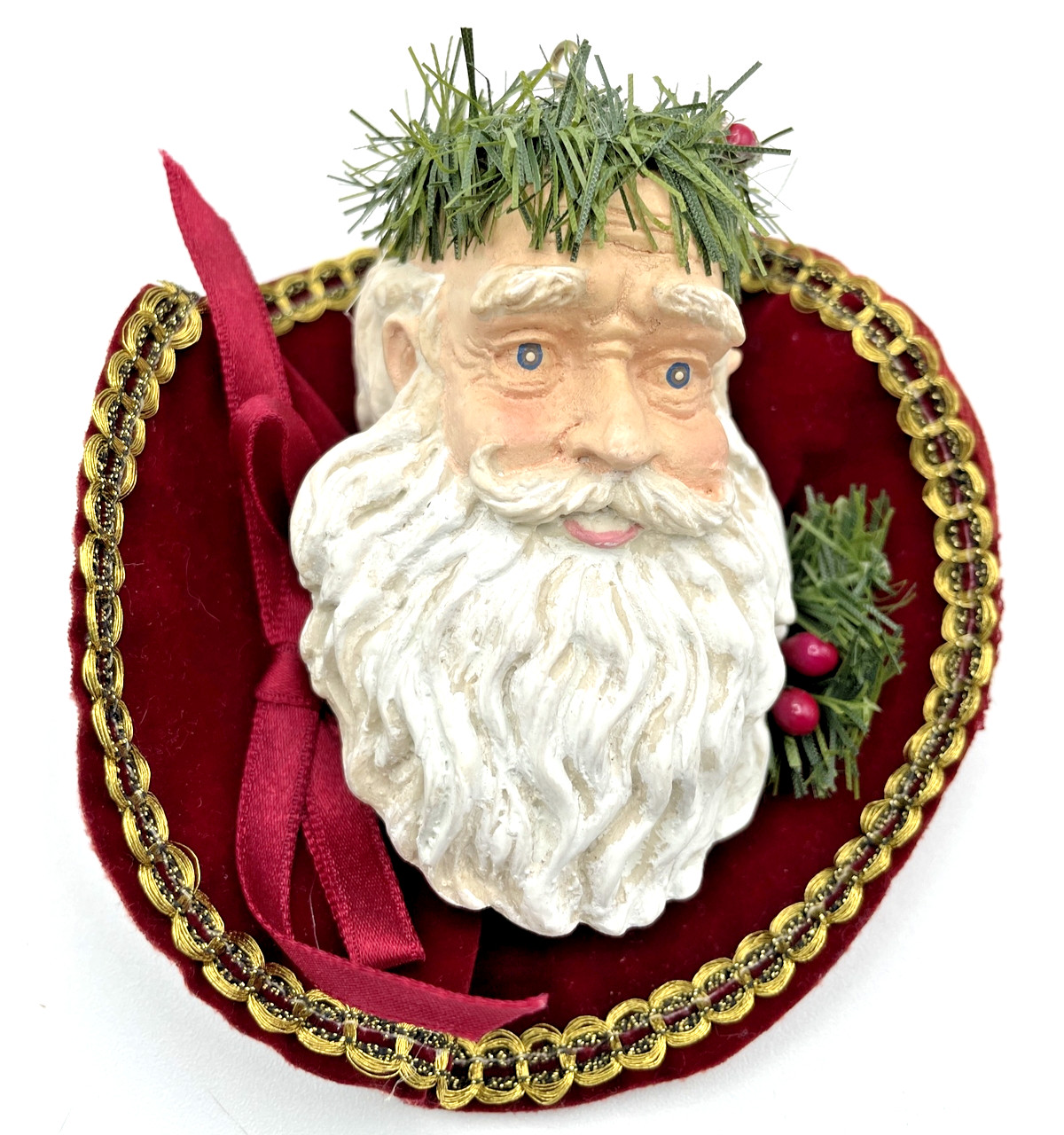 Christmas Ornament Santa Face on Velvet Fabric Resin Material