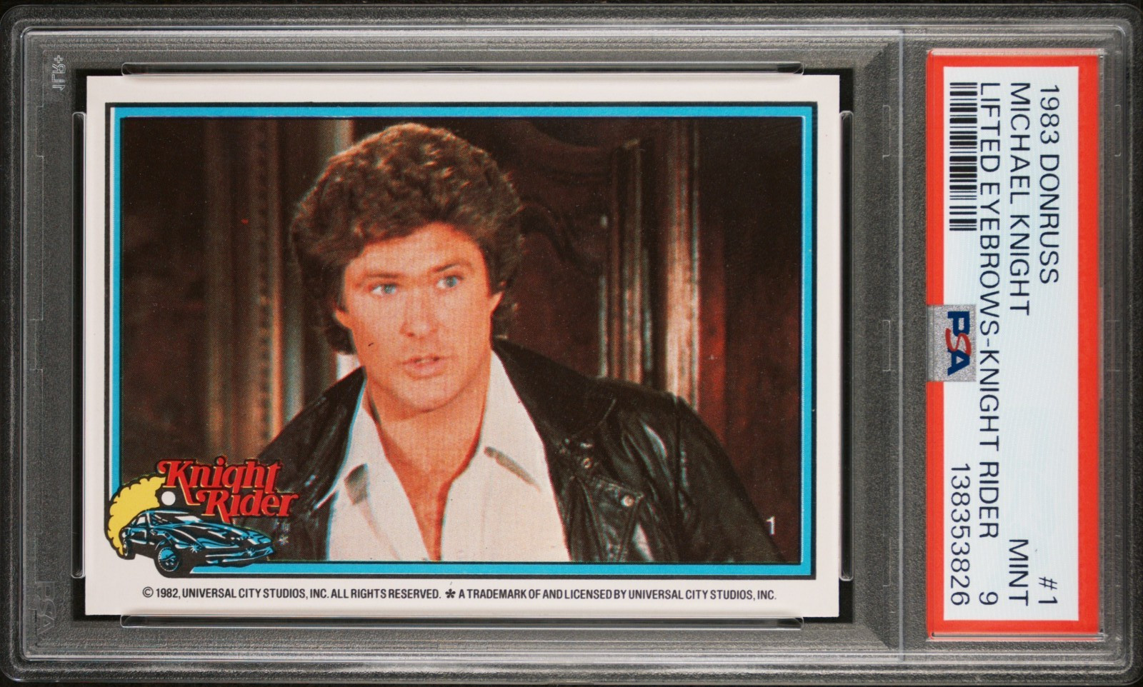 1983 Donruss Knight Rider #1 “Michael Knight” David Hasselhoff PSA 9 Low Pop No^