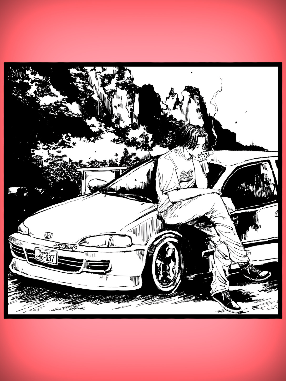 Anime Initial D Shingo’s Honda Civic manga High Quality Vinyl Sticker