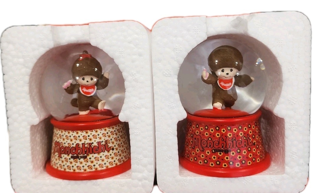 Rare VHTF Monchhichi Mini Snow Globe Sekiguchi Co Ltd Boy & Girl NIB