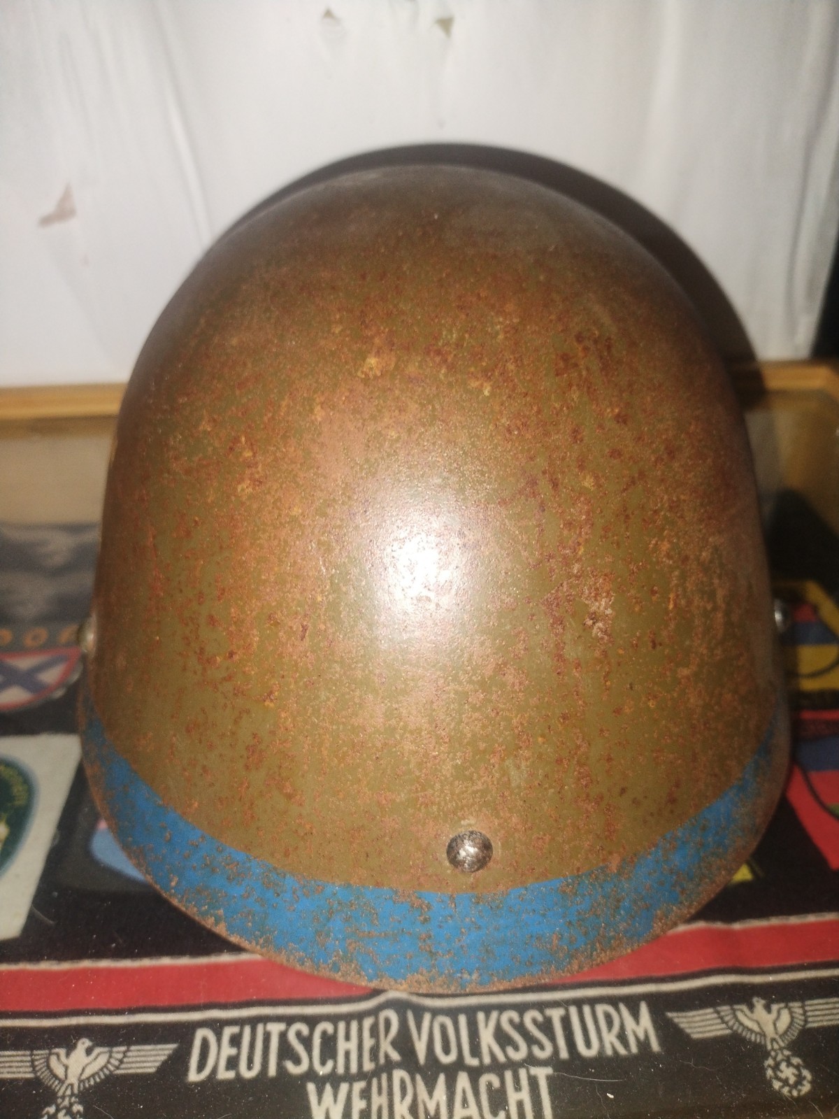 WW2 Slovakian Axis Puppet State Blue Stripe vz.32 Egg Shell Steel Helmet Czech