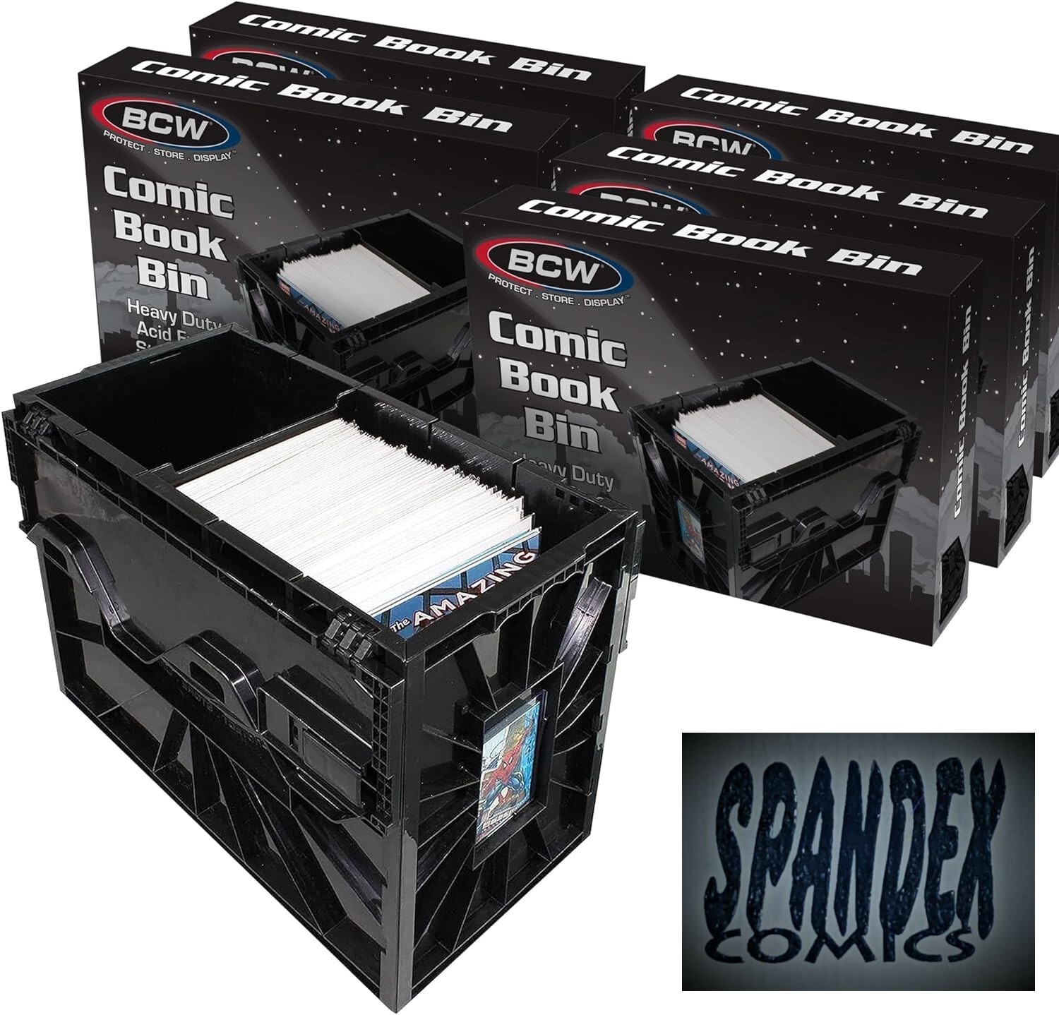 Case of 5 BCW Black Short Comic Book Box Bins – Heavy Duty Acid Free Plastic