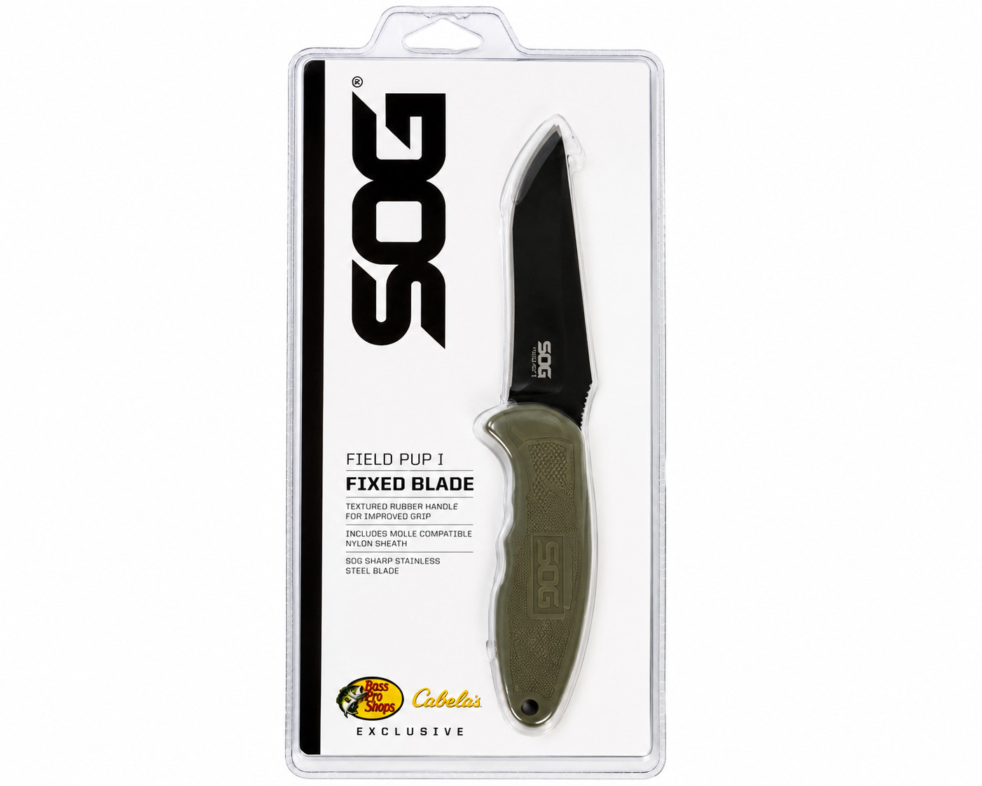 SOG Field Pup I Fixed Blade Knife Bass Pro/Cabela’s Exclusive OD Green w/ Nylon