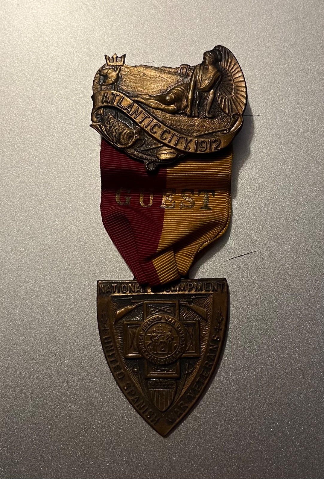 Encampment United Spanish War Veteran 1912 Atlantic City Ribbon Badge Pin