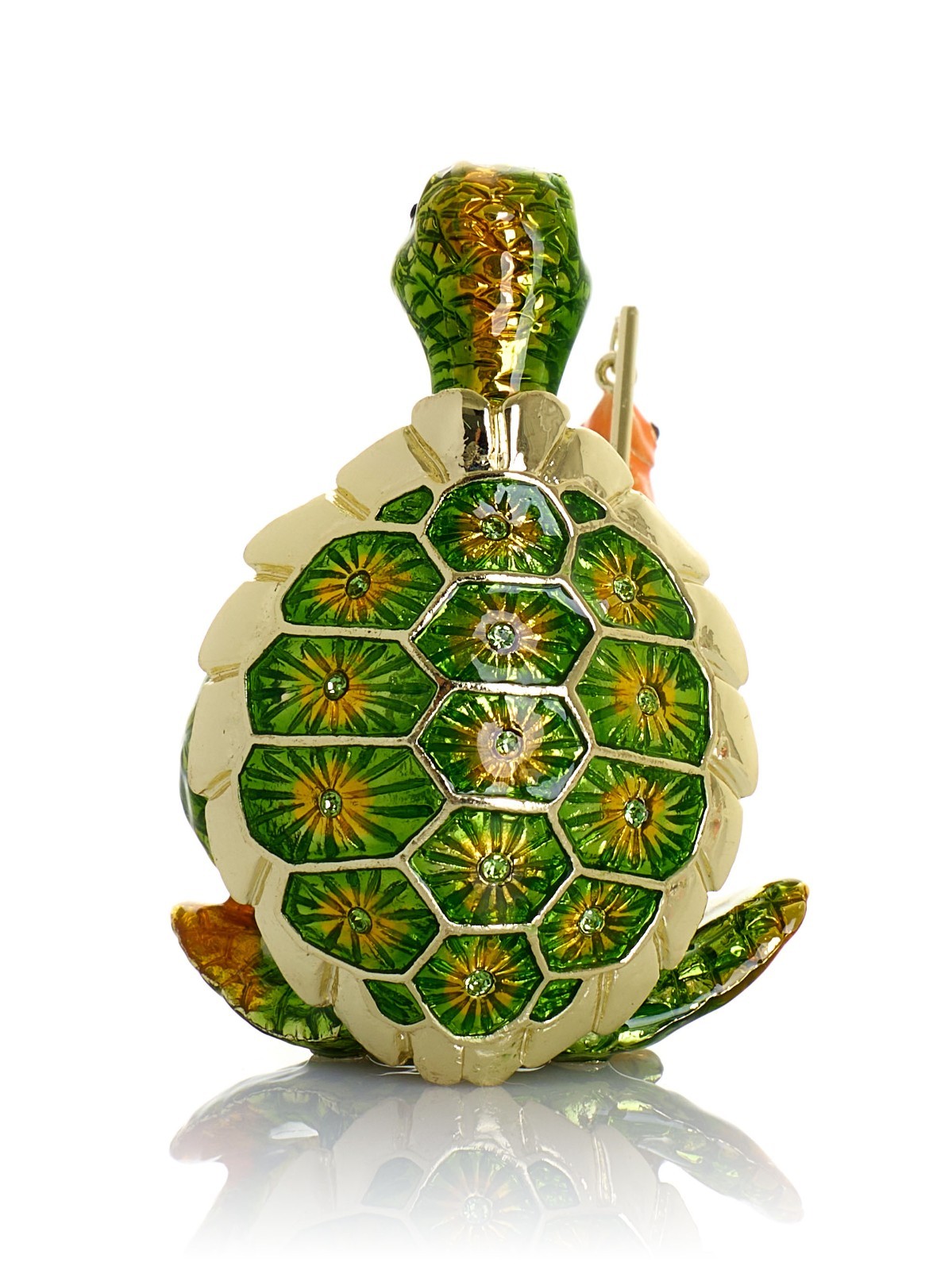Keren Kopal Turtle Fishing Hand made Trinket box Decorated & Austrian Crystals