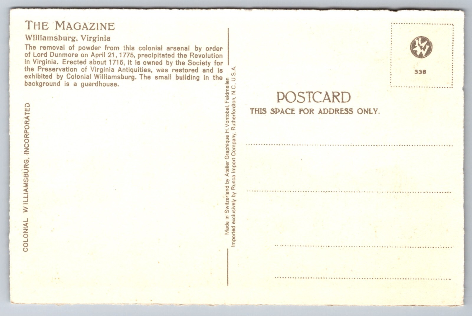 The Magazine and Guardhouse Williamsburg Virginia Vintage Postcard