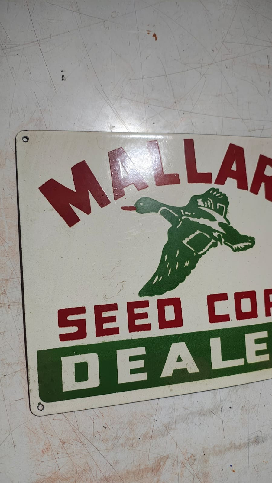 Porcelain Mallard Seed Corn Enamel Sign Size 12″ x 9.5″ Inches
