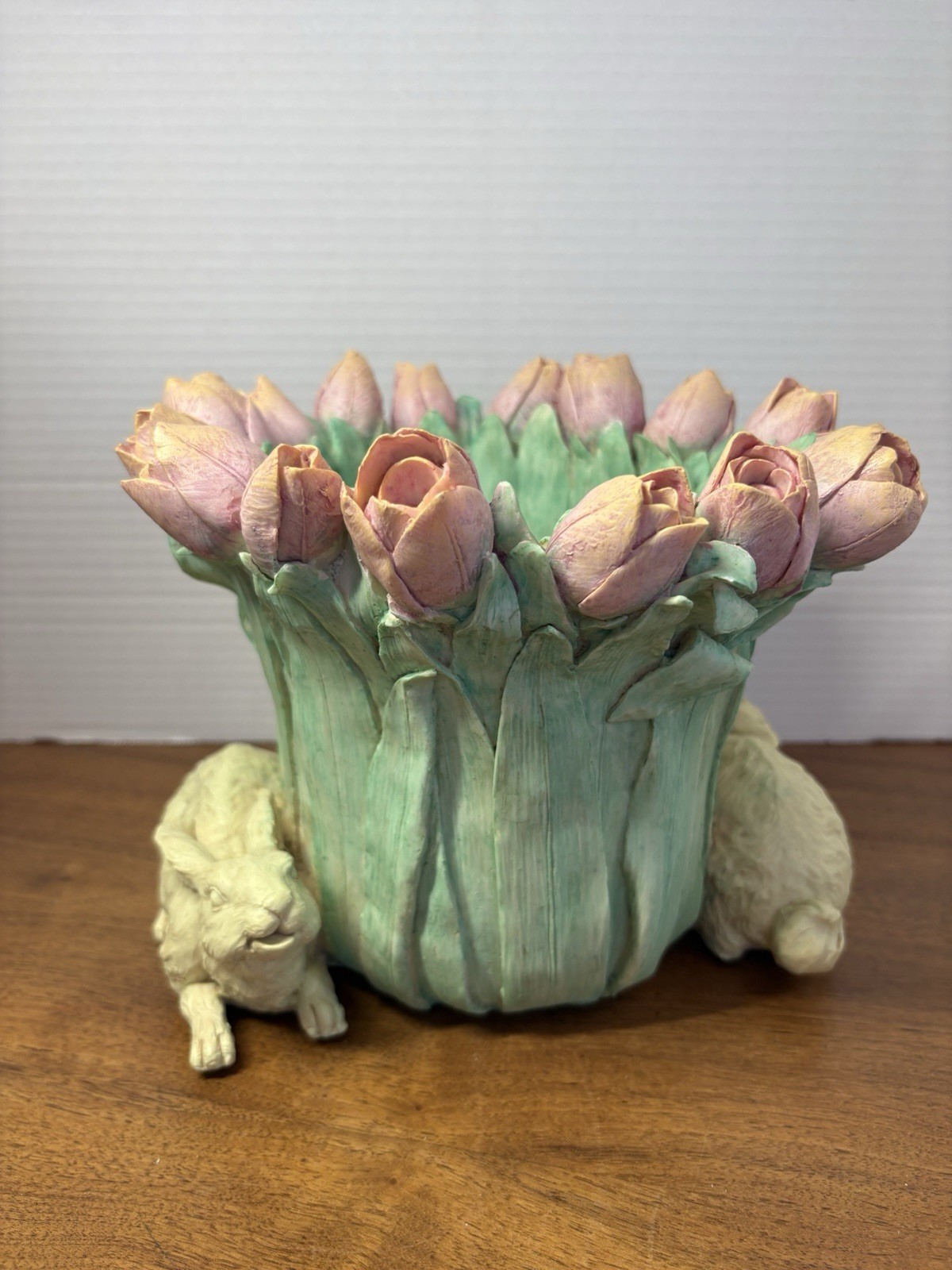VTG Decorative Easter Rabbit & Tulip Design Bowl Spring Time Planter Candy Bowl
