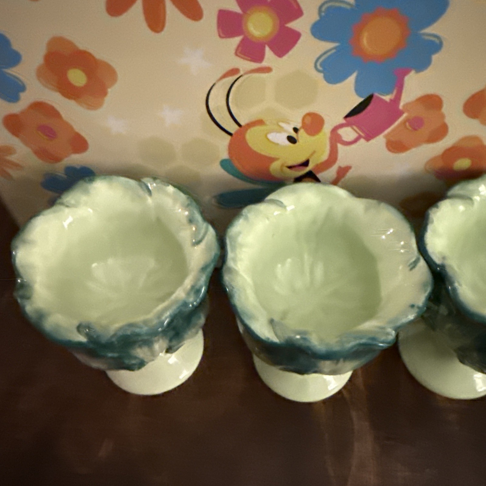 Vintage Ceramic Egg Cups 4 Anthropomorphic 1930’s 1950’s cabbage core