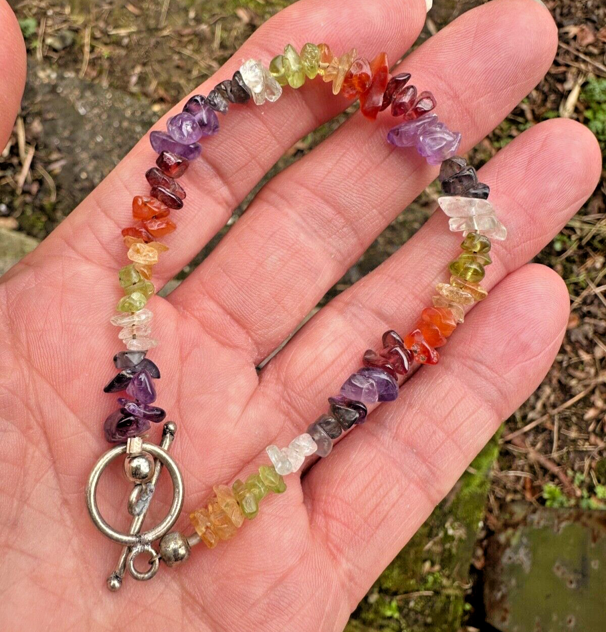 7 CHAKRA 5mm – 8mm GENUINE GEM STONES CRYSTAL CHIP BEAD BRACELET T BAR FASTENING
