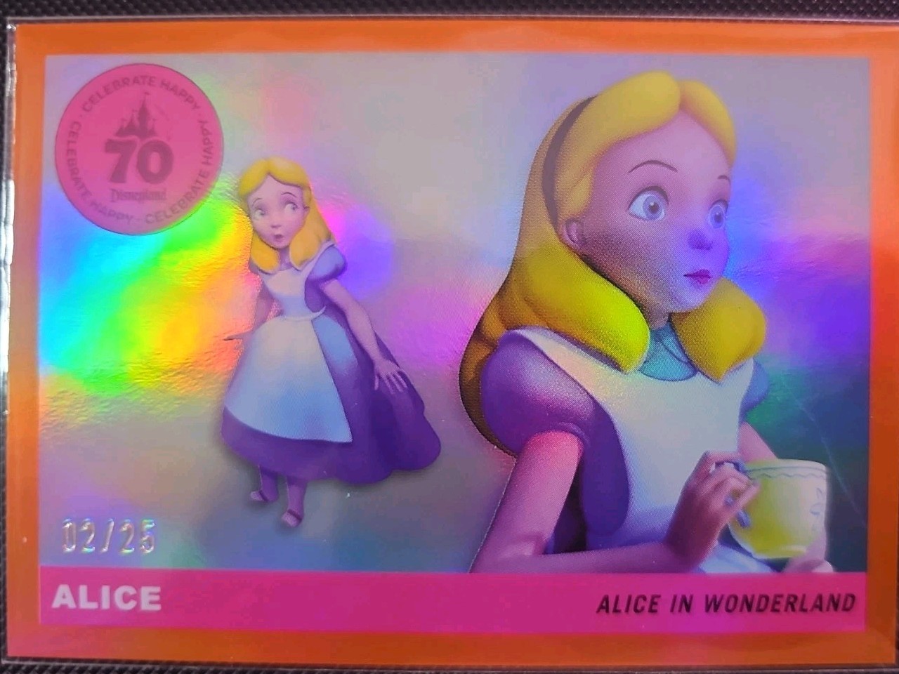 2025 Topps Disneyland 70th Anniversary Alice Orange Foil Refractor #02/25