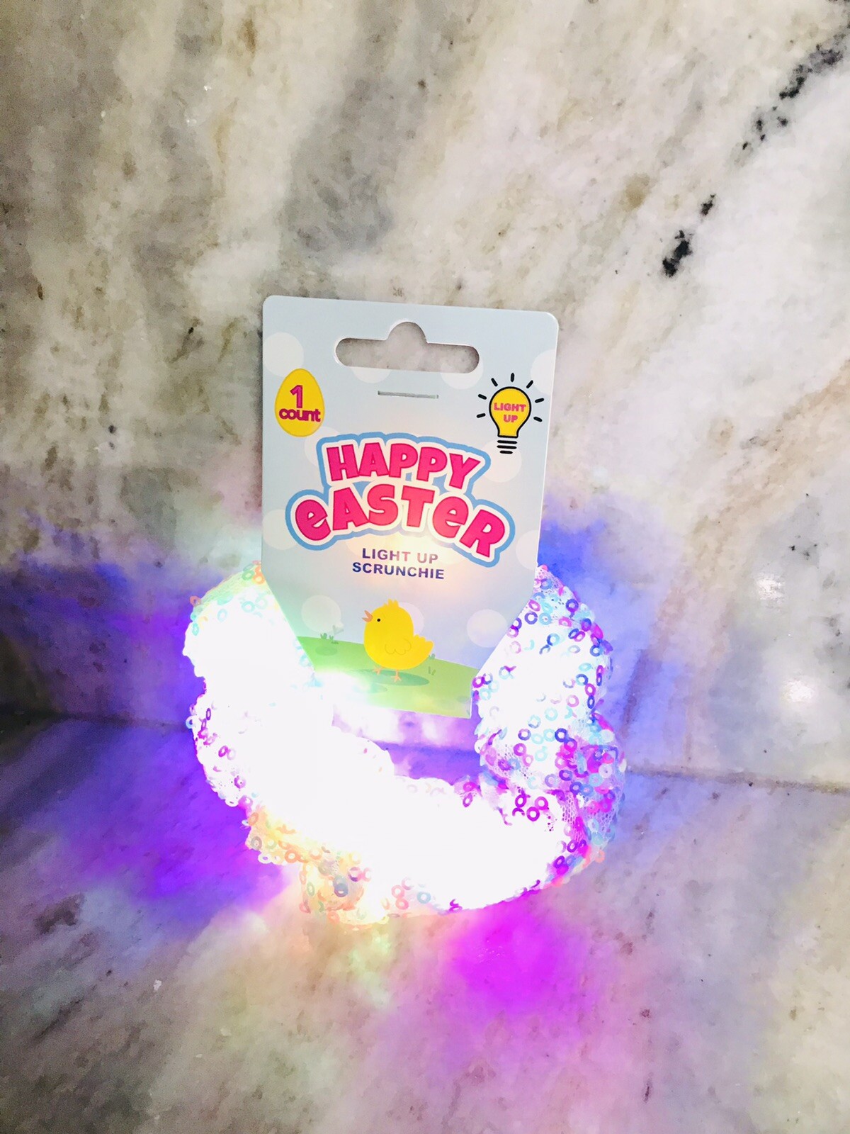 1ct Happy Easter Light Up Pink Sequin Scrunchie Adult Use