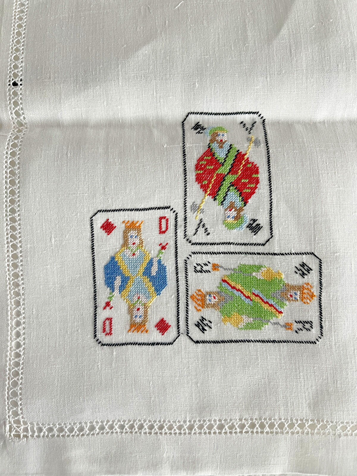 RARE! LINEN CARD TABLE TOPPER. Hand-stitched Euro-Design. An Exceptional Gift