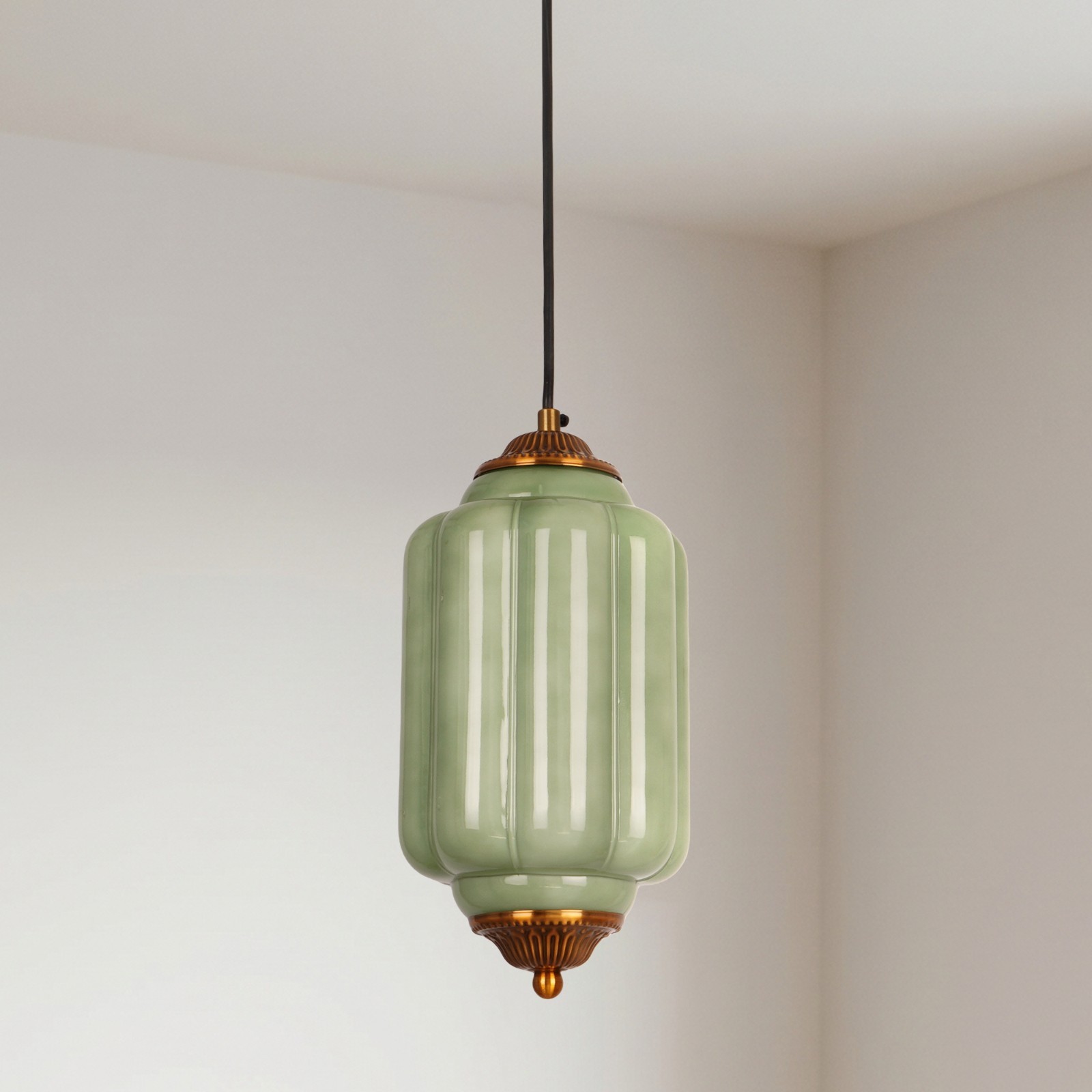 6 Inch Creative Green Glass Lamp, Small Pumpkin Bedside Dining Pendant Light,New