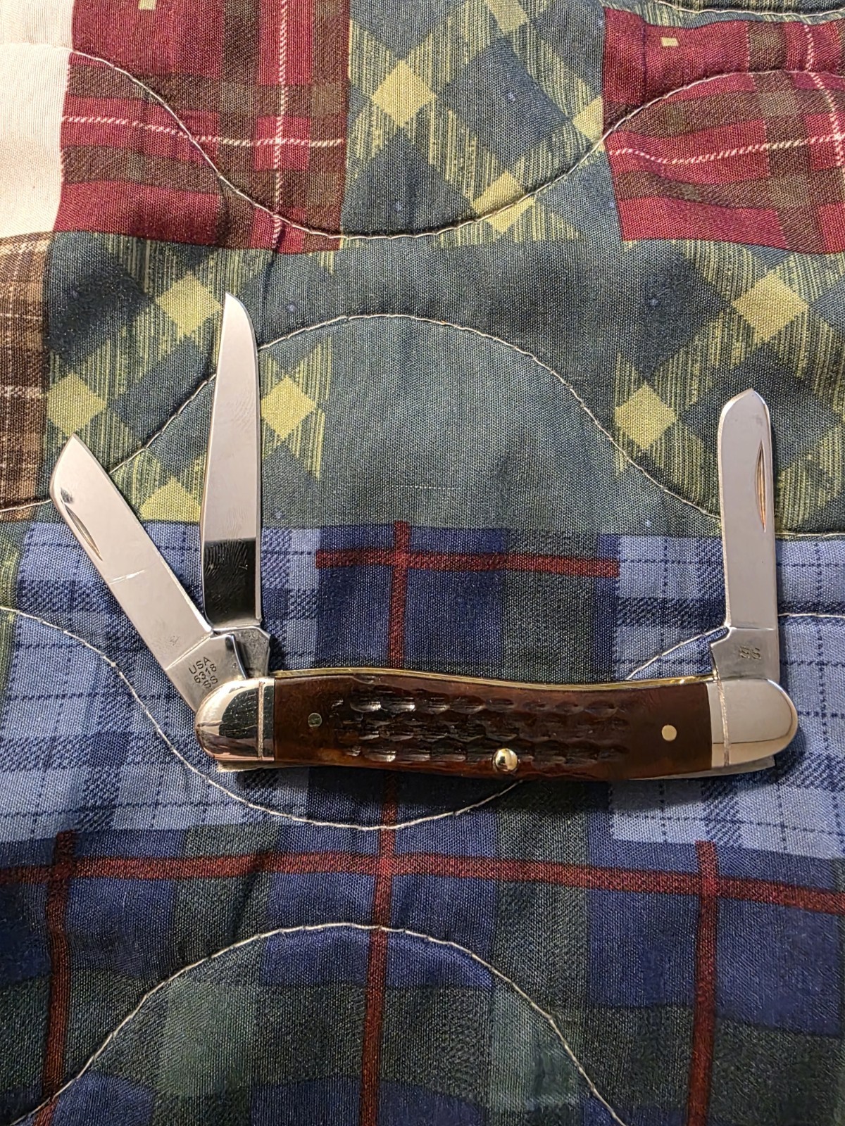 Case Pocket Worn 55232 Medium Stockman 3-Blade Stainless Steel Bone Handle