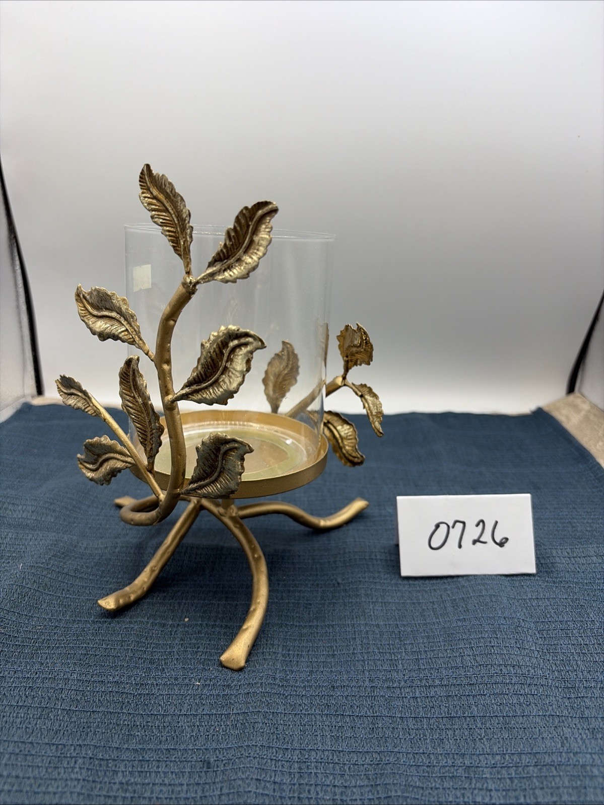 Providence Gold Metal Leaves & Glass Candleholder W/Delicate Branches Hurricane