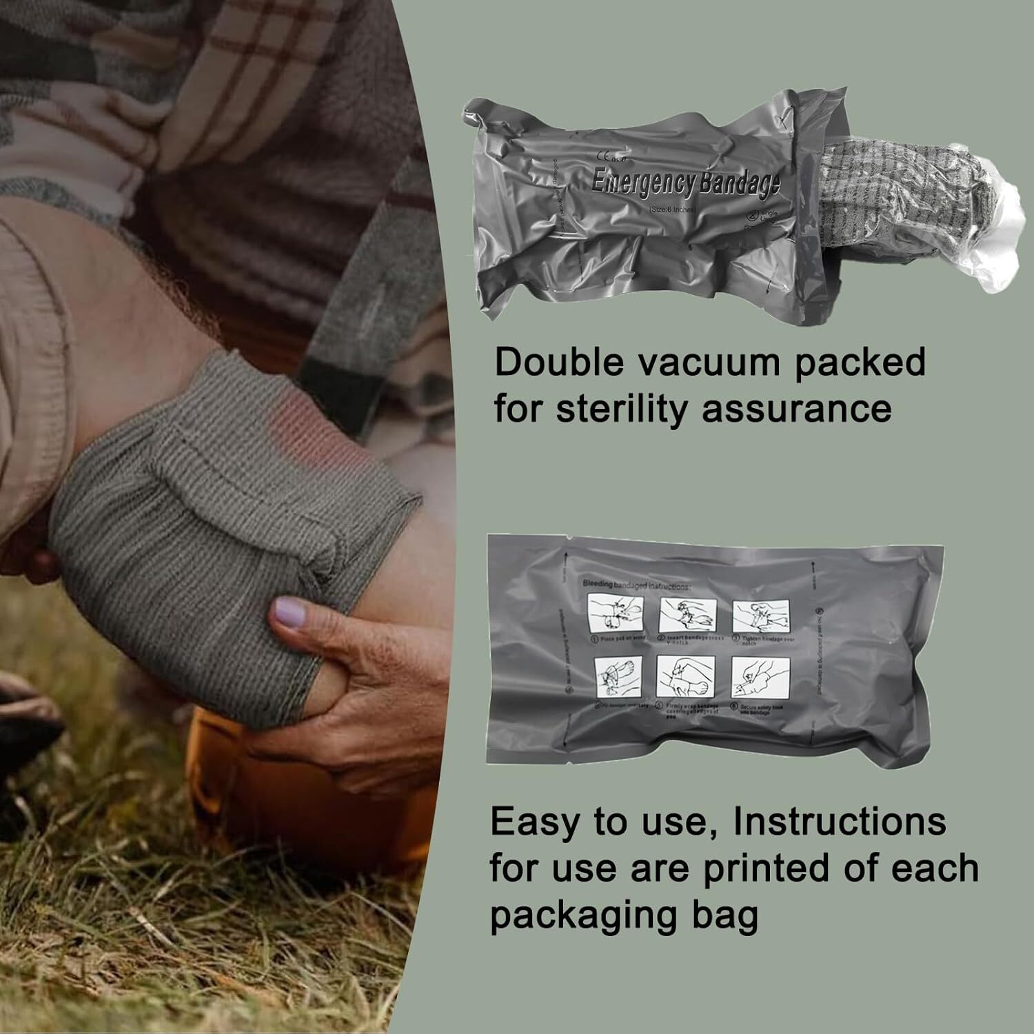 2 Pcs 6″ Compression Bandage Emergency Trauma Wound Dressing Military Type