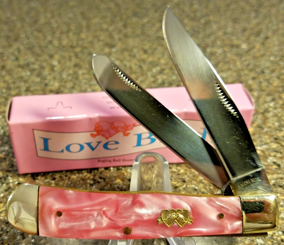 Love Birds, Trapper Pink Flake Celluloid, 4″, 2-Blades, Vintage 2008, BLEMISH