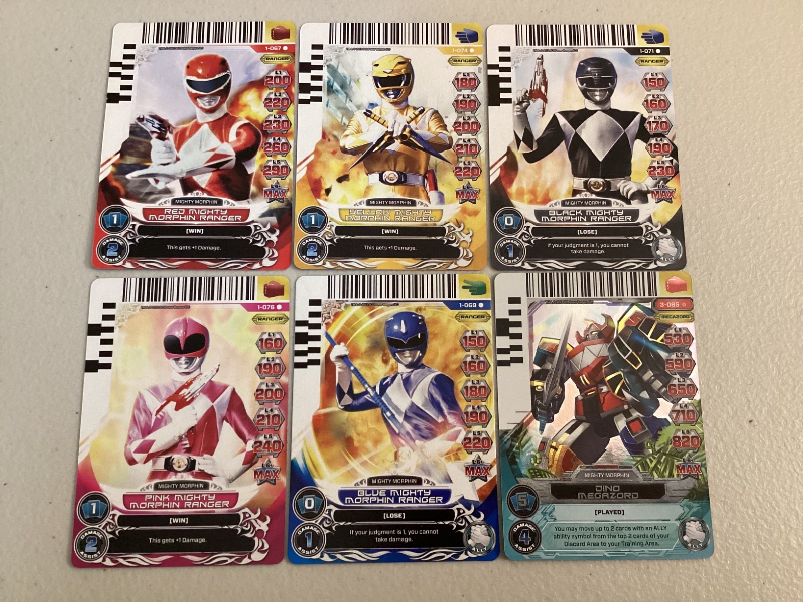 Lot of 6 Power Rangers Action Card Game Mighty Morphin Cards Bandai 2012/13 MMPR