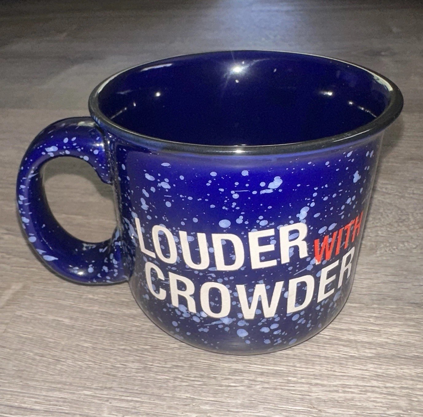 LOUDER With CROWDER Etched Coffee Mug Speckled with White/Red Lettering Retired
