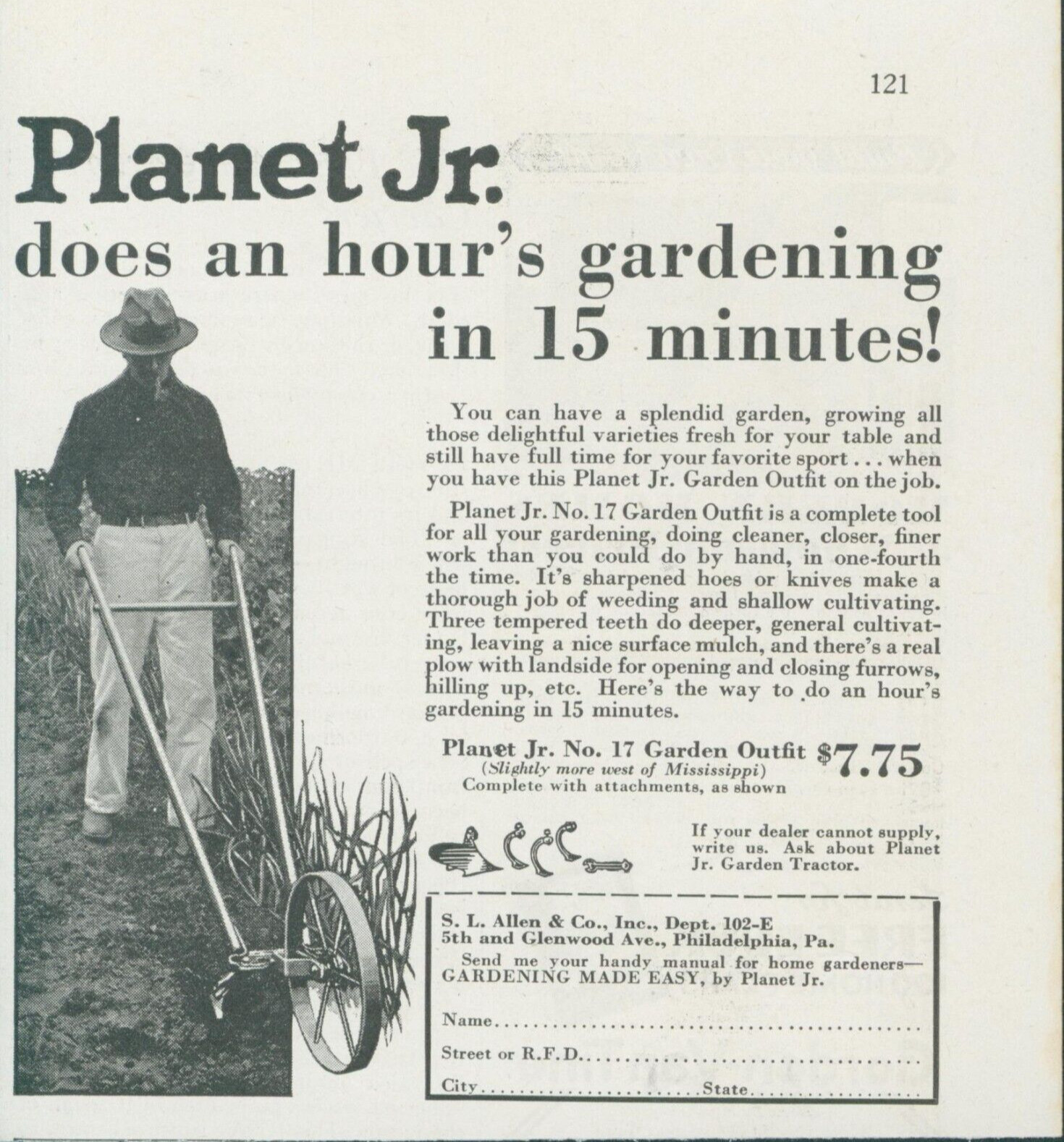1931 Planet Jr Garden Outfit Complete Gardening Tool Tractor Fast Ad BH3