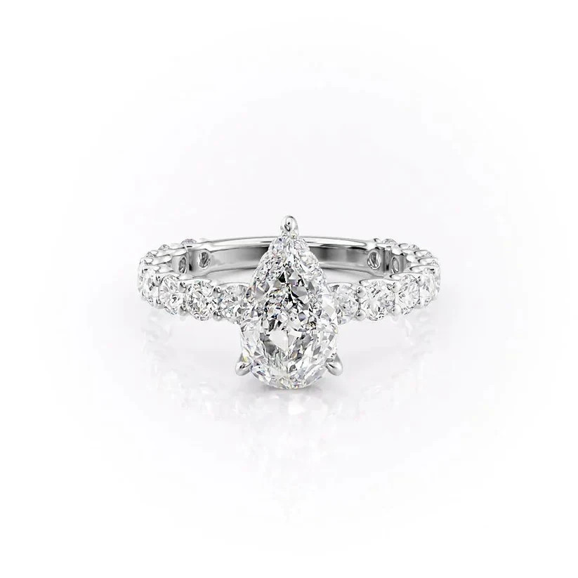 2 Ct Pear Cut Pave Moissanite Ring 925 Sterling Silver Engagement Ring