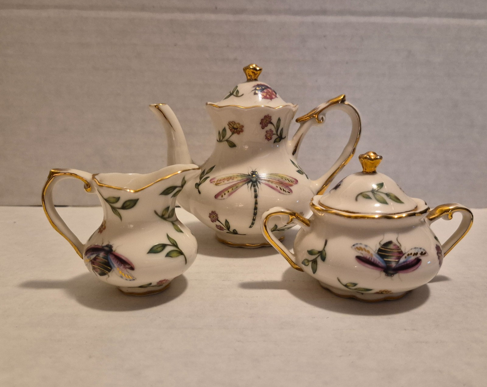 Burton & Burton Morning Meadows Mini Porcelain Teapot Sugar Bowl Creamer Used